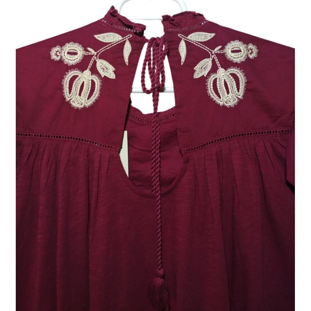 Knox Rose Womens Embroidered Maroon Blouse With Tassel Tie Size Large, NWT. - Picture 4 of 8